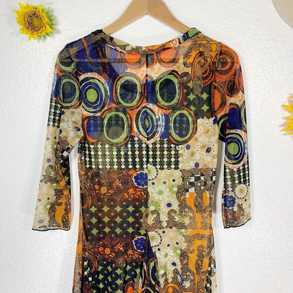 Mirror Image Colorful 3/4 Sleeved Boho Hippy Semi-sheer Dress Sz Small Women’s - Picture 8 of 11